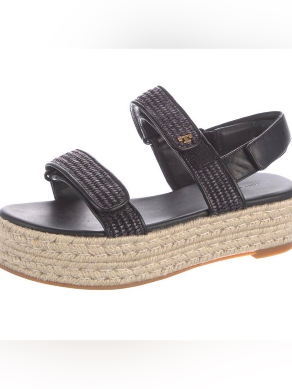 Tory Burch Black Woven Platform Espadrille Sandal in size 9